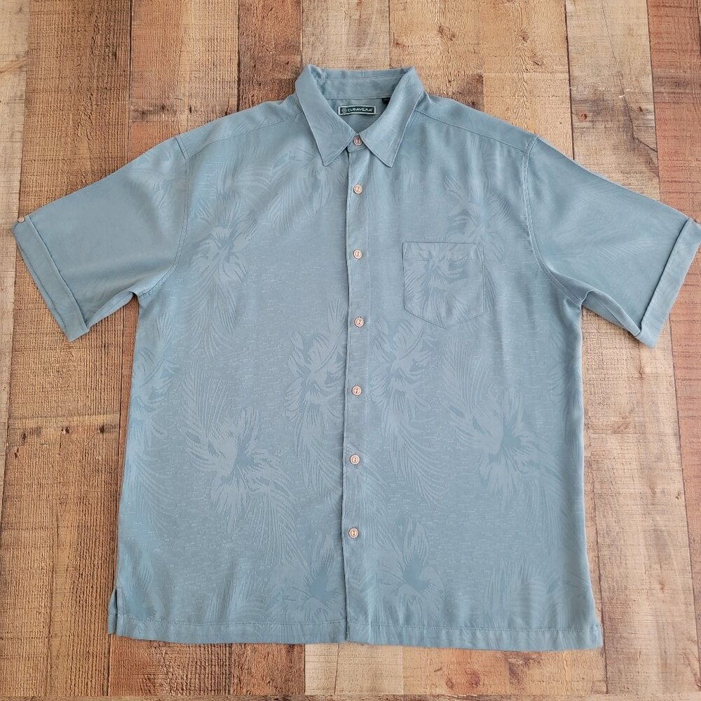 Cubavera Soft Blue Tropical Print Button Down Casual Shirt XL